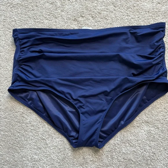 Land’s End Tummy Control High Waisted Retro Bikini Seim Bottoms Deep Sea Navy 3X - Picture 5 of 9